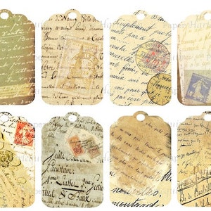 French Script Digital Collage Vintage Style TAGS for  Cards, ATC, Scrapbooks, Invites, Albums