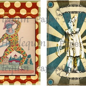 Harlequin Pierrot Printable DIY Vintage Style Set of eight TAGS Decoupage Gift Cards Journal ACEO Altered Art image 5