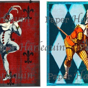 Harlequin Pierrot Printable DIY Vintage Style Set of eight TAGS Decoupage Gift Cards Journal ACEO Altered Art image 4