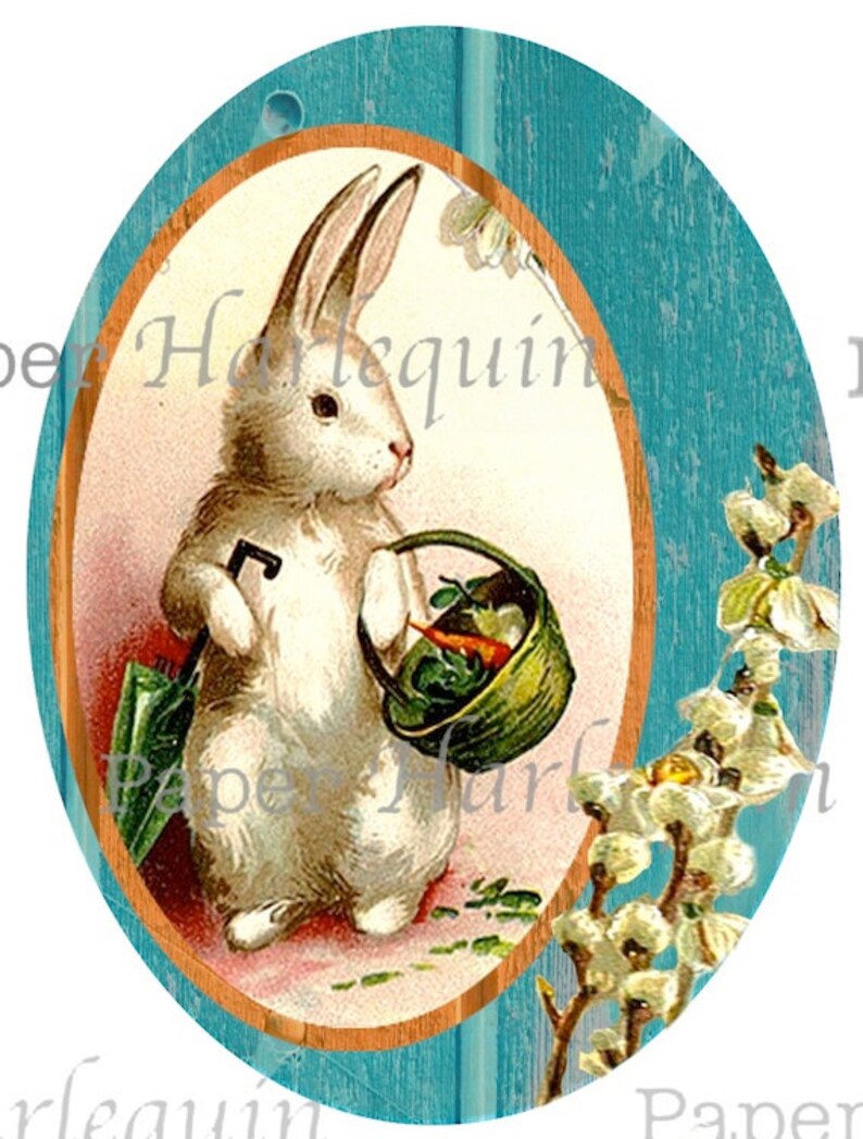 Easter BUNNY Printable Vintage Style DIY Oval Tags Scrapbook | Etsy