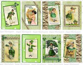 St. Patrick's Day Digital Collage Vintage Style TAGs Altered ART scrapBook cardMaking Shamrock Green