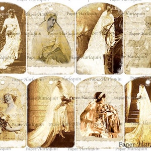 Wedding Bride Shower Antique TAG Digital Collage SET of 8 UNIQUE Gift Album Scrapbook Cards