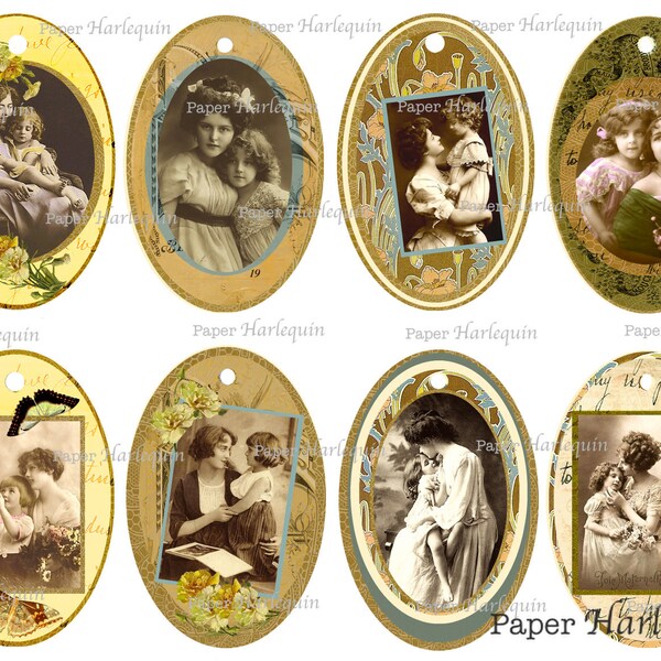 Mère et Enfant Édouardien vintage Tags Opulent ATC Cards Scrapbook Altered Art Album