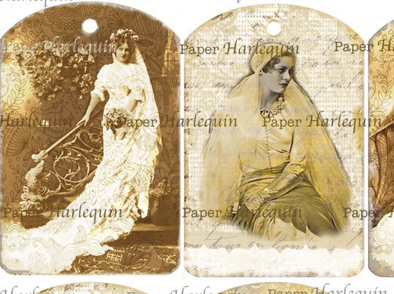 Wedding Bride Shower Antique TAG Digital Collage SET of 8 UNIQUE Gift Album Scrapbook Cards image 4