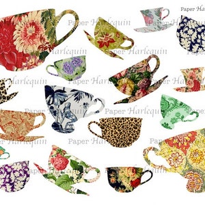 Instantánea imprimible TEACUP Fiesta Cortes quisquillosos para invitaciones, etiquetas, álbumes de recortes, favores, ATC, arte alterado