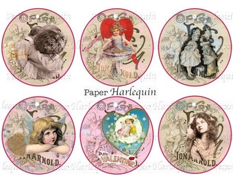 Valentine Vintage Round Digital Tags for Scrapbook, Gifts, Albums, Decoupage, ATC