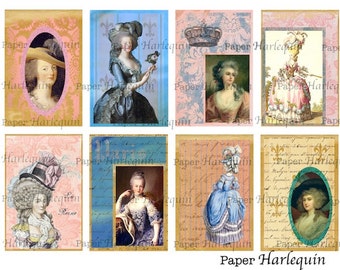 Marie Antoinette French Royal Rectangular Tags for Decoupage, ATC, Altered Art, Scrapbooking, Journaling, Gifts