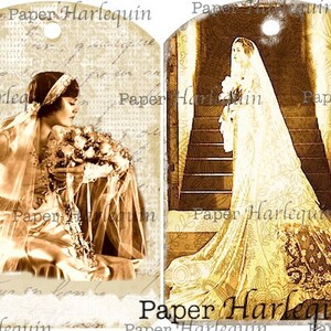 Wedding Bride Shower Antique TAG Digital Collage SET of 8 UNIQUE Gift Album Scrapbook Cards image 3