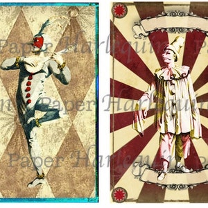 Harlequin Pierrot Printable DIY Vintage Style Set of eight TAGS Decoupage Gift Cards Journal ACEO Altered Art image 2