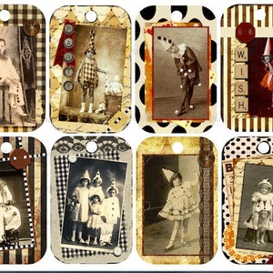 Costume Digital Holiday Vintage Pierrot Printable Tags for Scrapbooking, ATC, Altered Art, Cards and Invites