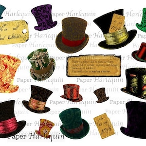 Mad Hatter Digital Collage Alice in Wonderland Fussy Cut Printable