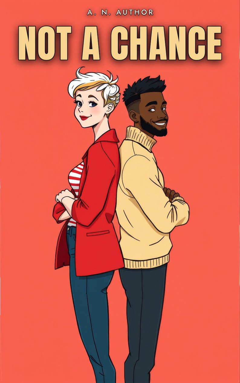 Premade Enemies to Lovers Rom Com Back to Back Couple Book Cover Art (Digital File) image 1