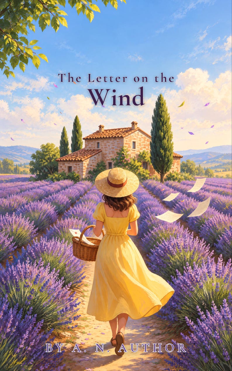 Lavender Farm Cozy Mystery Book Cover, Summer Sun Hat Art (Digital Download) image 1