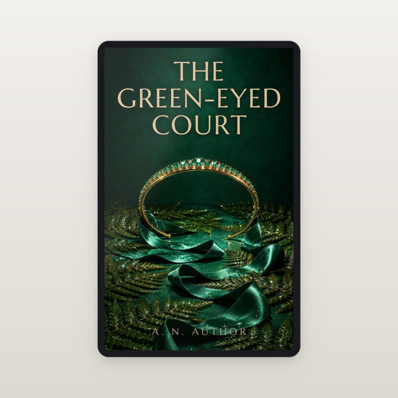 Premade Romantasy Book Cover, Emerald Diadem on Green Velvet Art for Fae Court Authors image 2