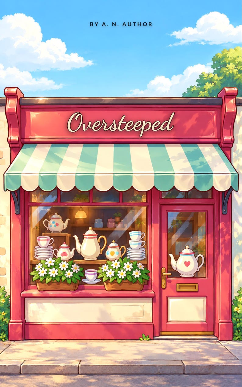 Premade Cozy Mystery Book Cover, Pink Tea Room Storefront, Tea Shop Ebook Design image 1