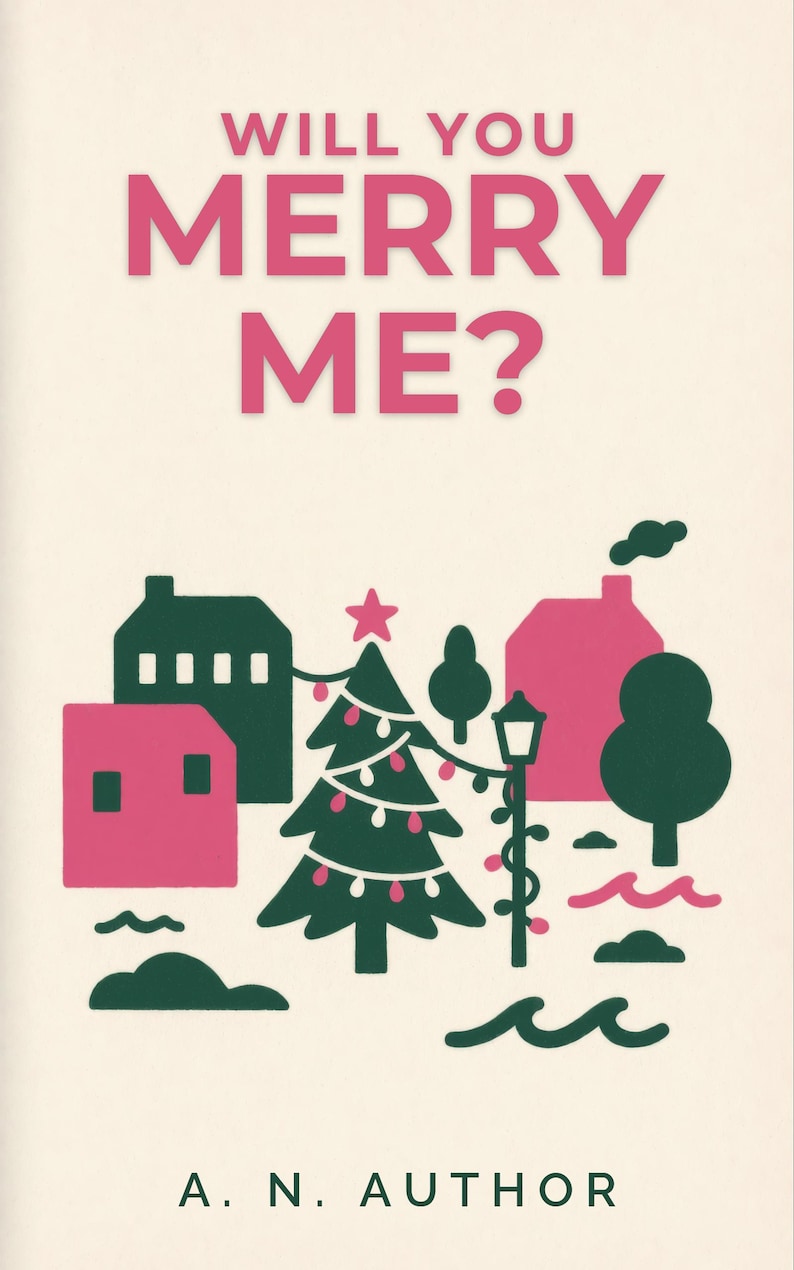Premade Rom Com Book Cover, Village Tree in Two Colours Art for Christmas Authors image 1