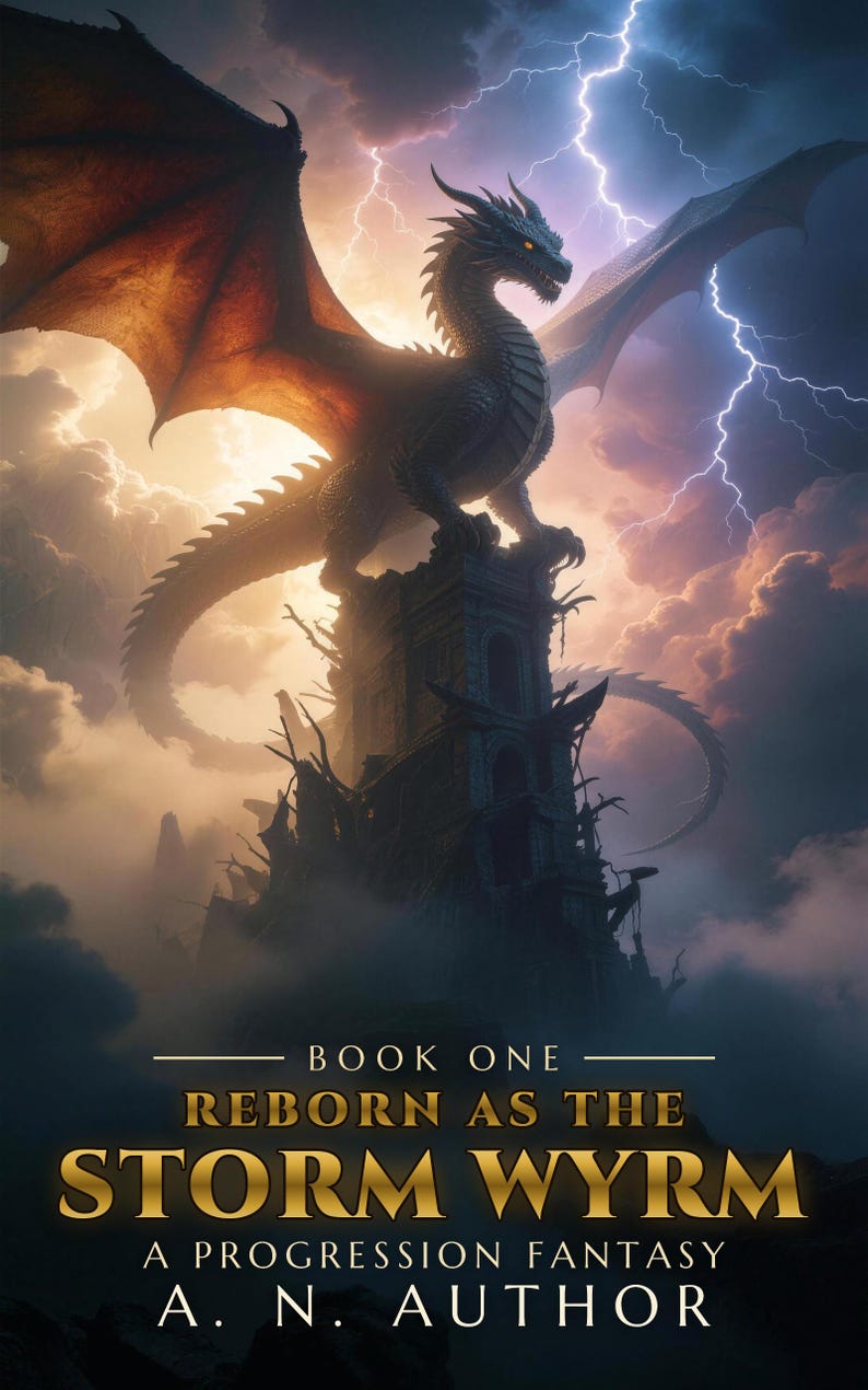 Premade Dragon Book Cover, Storm and Lightning Art for LitRPG Progression Fantasy Authors image 2