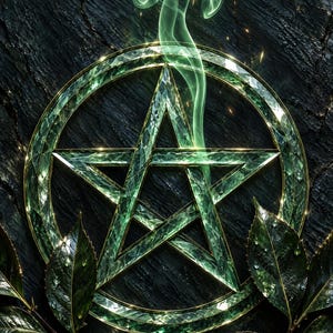 Premade Witchy Book Cover, Carved Pentacle in Green Slate, Occult Ebook Design image 1