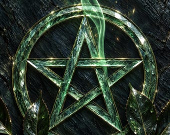Premade Witchy Book Cover, Carved Pentacle in Green Slate, Occult Ebook Design