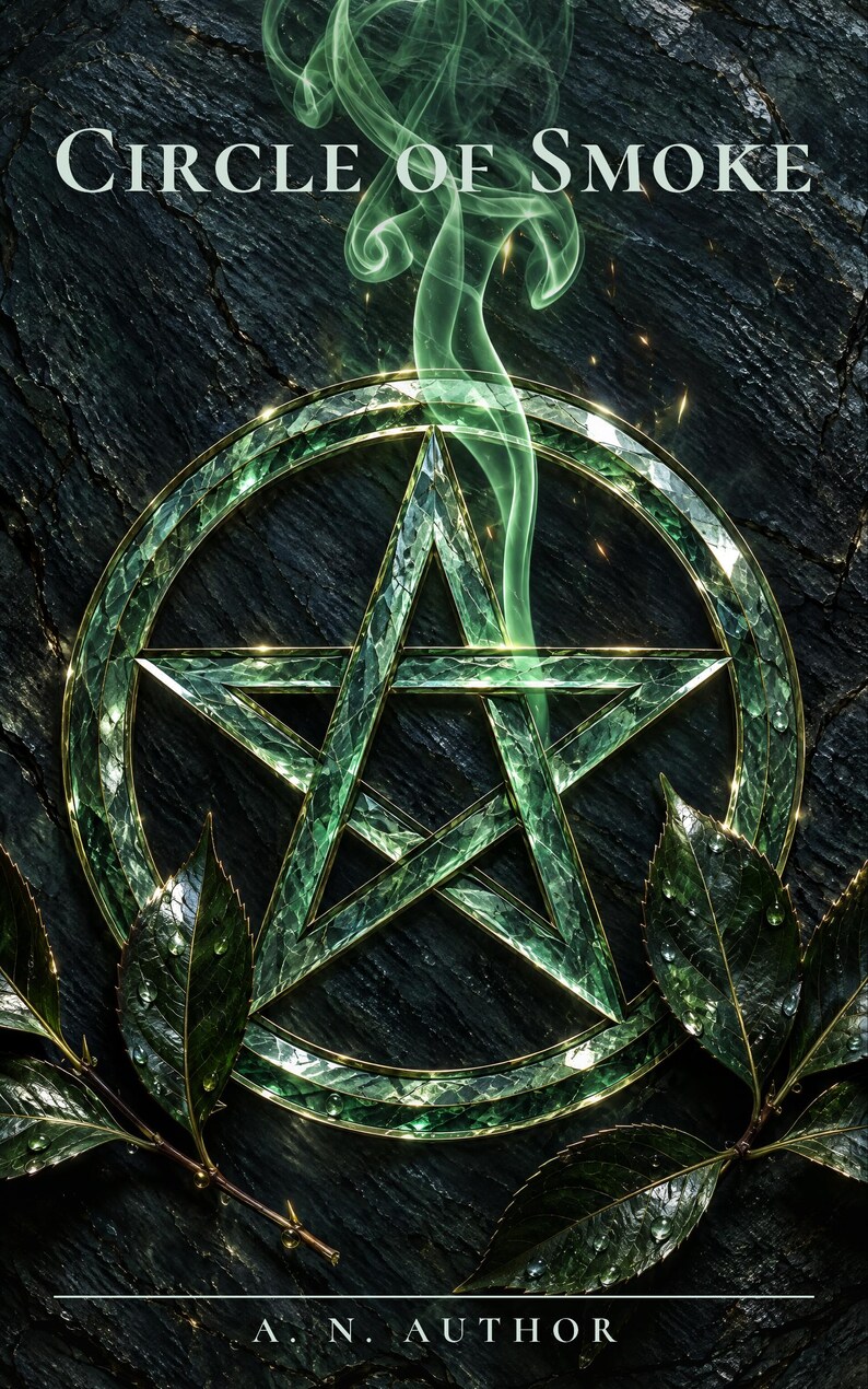 Premade Witchy Book Cover, Carved Pentacle in Green Slate, Occult Ebook Design image 1