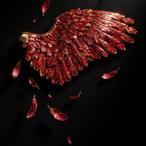 Premade Sci Fi Book Cover, Hammered Crimson Metal Wing Art for Space Opera Authors image 3