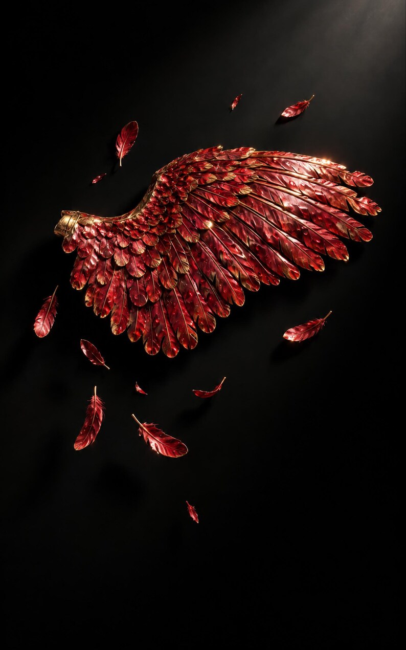 Premade Sci Fi Book Cover, Hammered Crimson Metal Wing Art for Space Opera Authors image 3