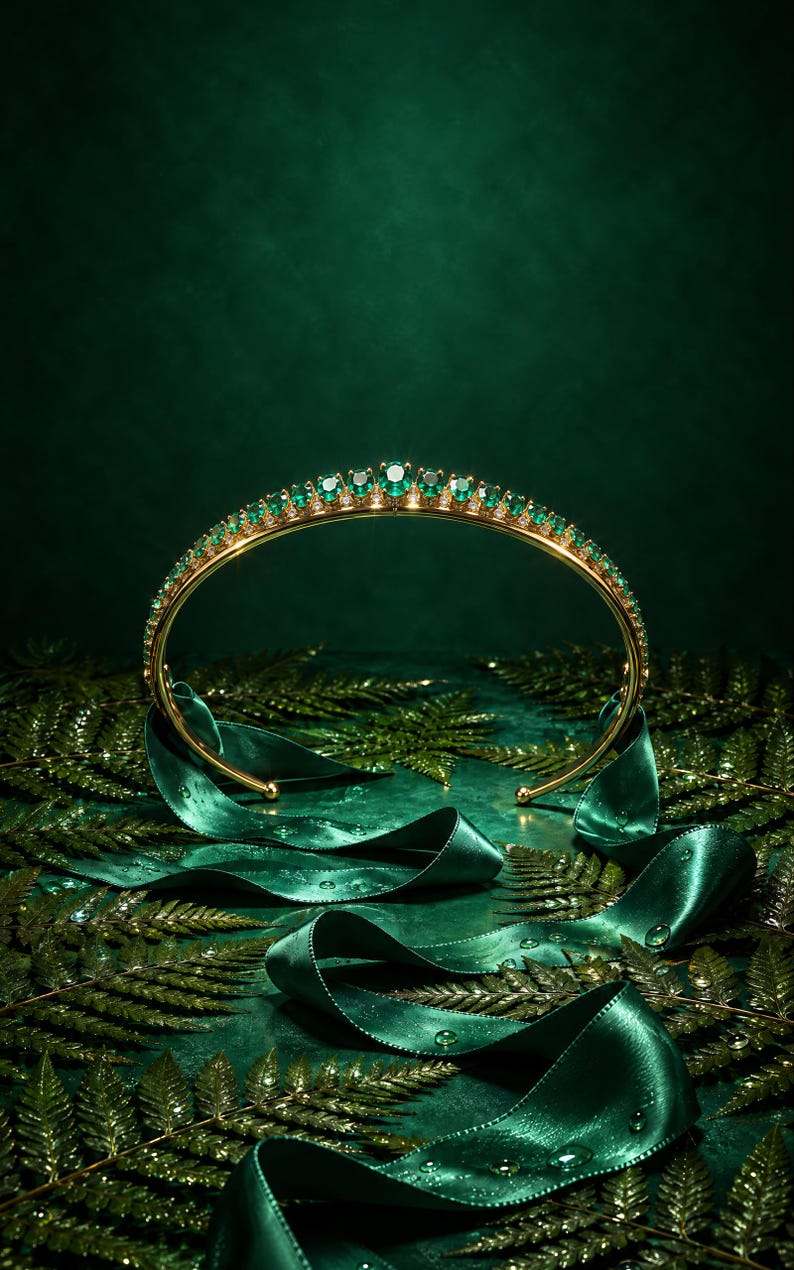 Premade Romantasy Book Cover, Emerald Diadem on Green Velvet Art for Fae Court Authors image 3