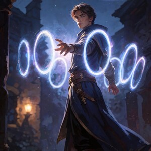 Premade Fantasy Book Cover, Young Mage Casting Spell Rings Art for Magic Academy Authors image 4