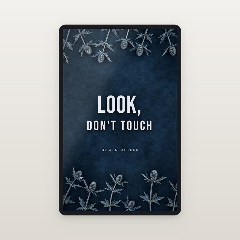 Premade Dark Romance Book Cover, Frosted Sea Holly on Slate, Bold Typography Ebook Design image 2