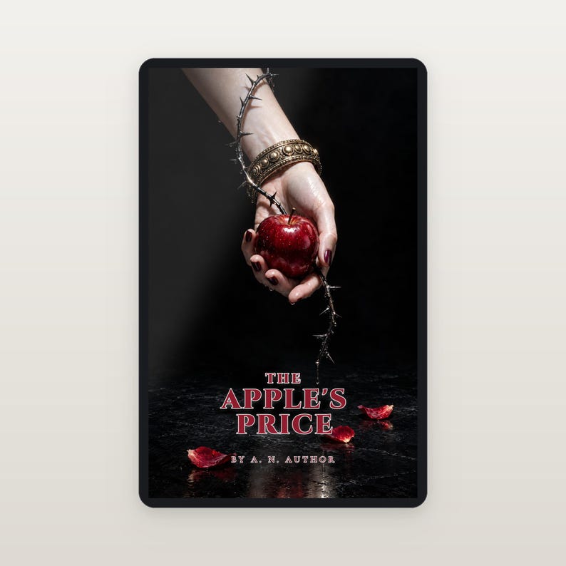 Premade Dark Romance Book Cover, Bitten Apple in Hand, Forbidden Fruit Ebook Design image 2