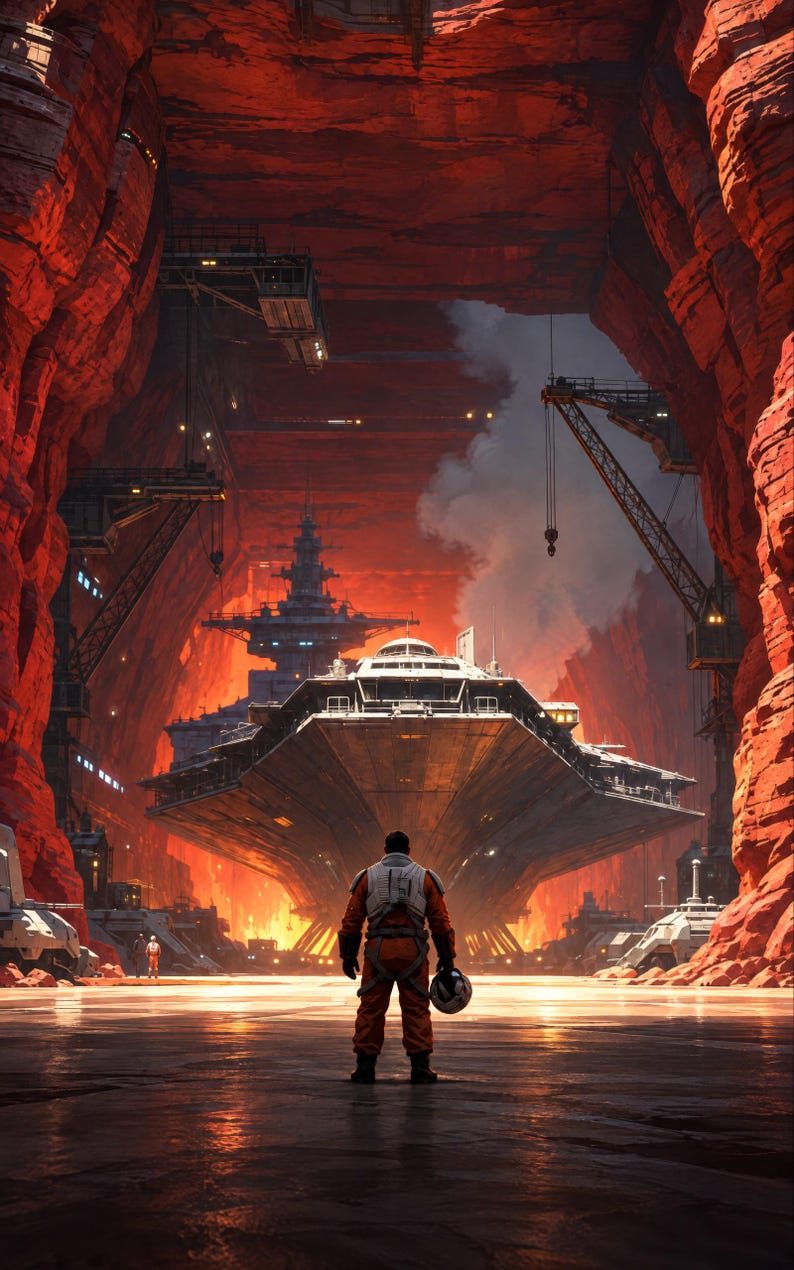 Premade Sci Fi Book Cover, Pilot Before a Docked Starship Art for Space Opera Authors image 3