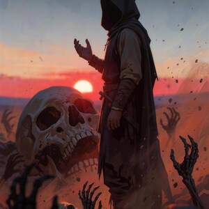 Capa de livro de fantasia sombria pré-fabricada, com caveiras e arte de mortos-vivos para autores necromantes. imagem 4