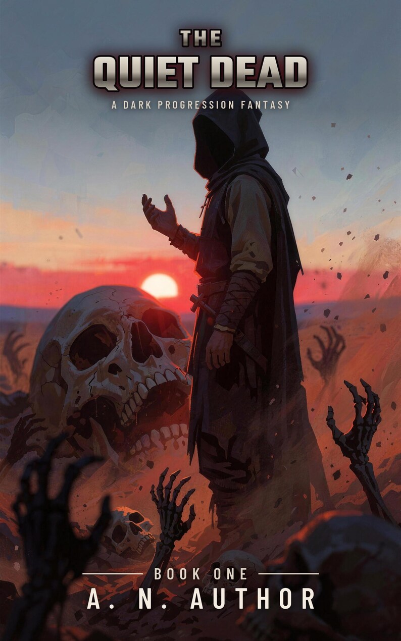Capa de livro de fantasia sombria pré-fabricada, com caveiras e arte de mortos-vivos para autores necromantes. imagem 4
