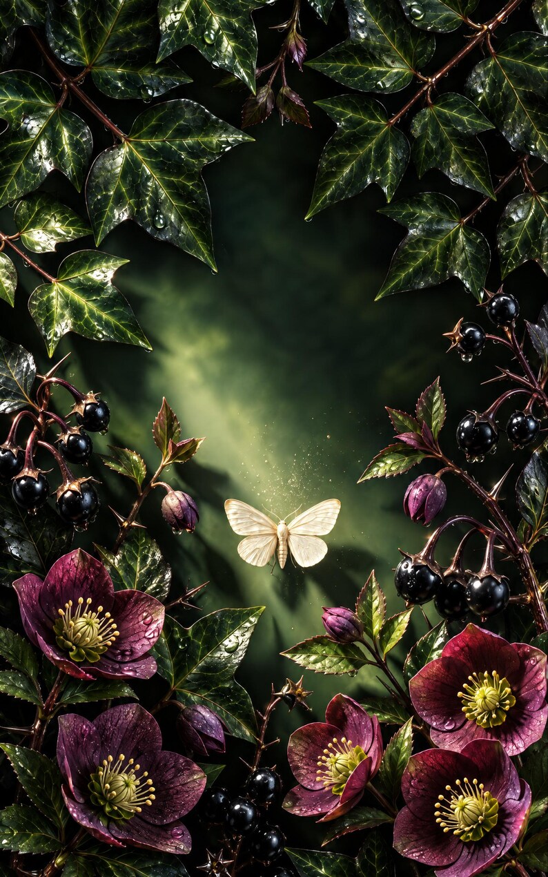 Premade Witchy Book Cover, Cream Moth in Nightshade Art for Hedge Witch Authors image 3
