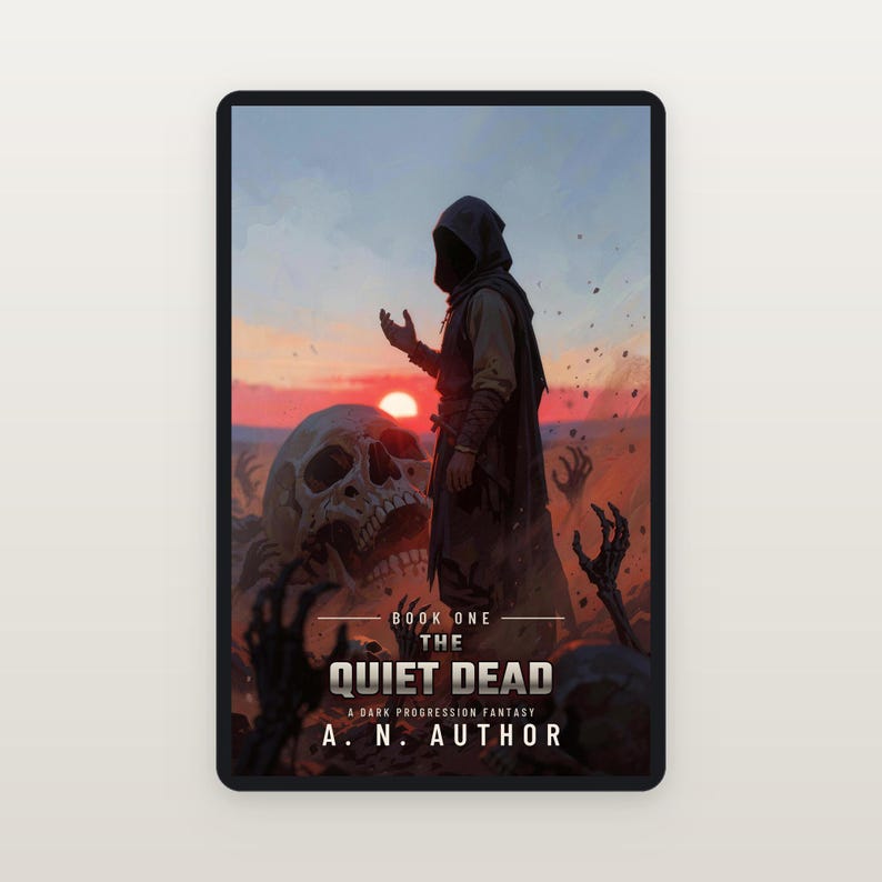Capa de livro de fantasia sombria pré-fabricada, com caveiras e arte de mortos-vivos para autores necromantes. imagem 5