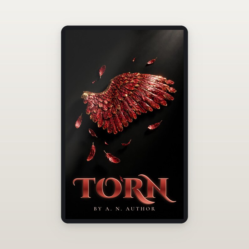 Premade Sci Fi Book Cover, Hammered Crimson Metal Wing Art for Space Opera Authors image 2