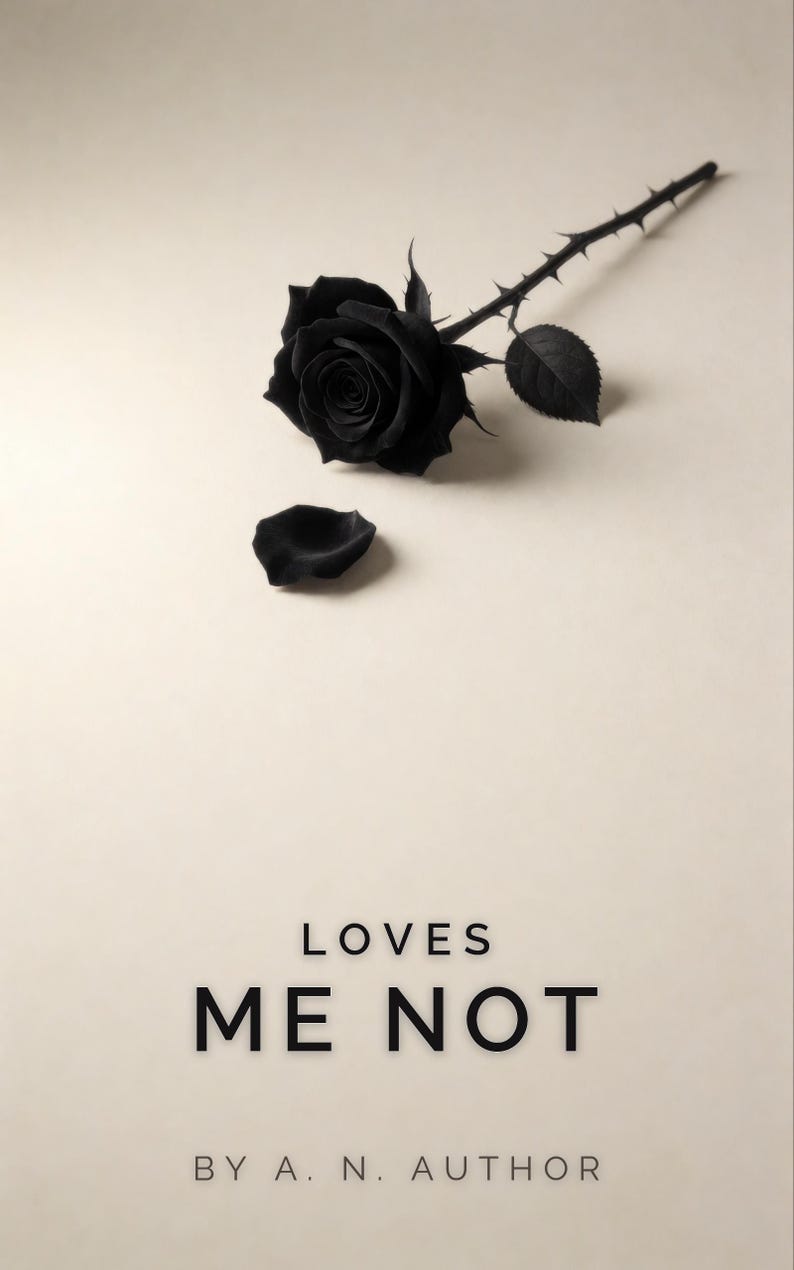 Premade Dark Romance Book Cover, Single Rose on Cream, Black Rose Ebook Design image 1