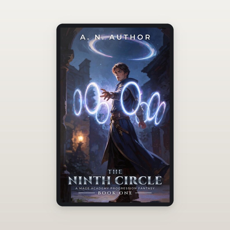 Premade Fantasy Book Cover, Young Mage Casting Spell Rings Art for Magic Academy Authors image 5