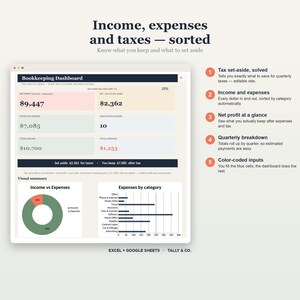 Freelancer boekhoudspreadsheet, inkomsten-uitgaventracker, belastingschatter (digitale download) afbeelding 4