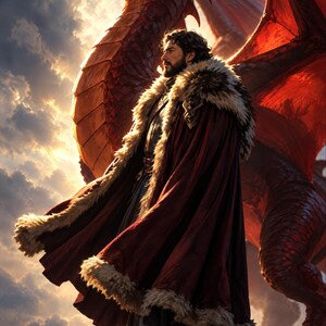 Premade Fantasy Book Cover, Cloaked Warrior and Red Dragon Art for Dragon Rider Authors image 3