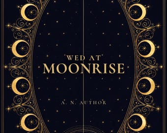 Premade Romantasy Book Cover, Gold Moons on Indigo Filigree, Fated Mates Ebook Design