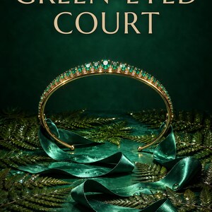 Premade Romantasy Book Cover, Emerald Diadem on Green Velvet Art for Fae Court Authors image 1