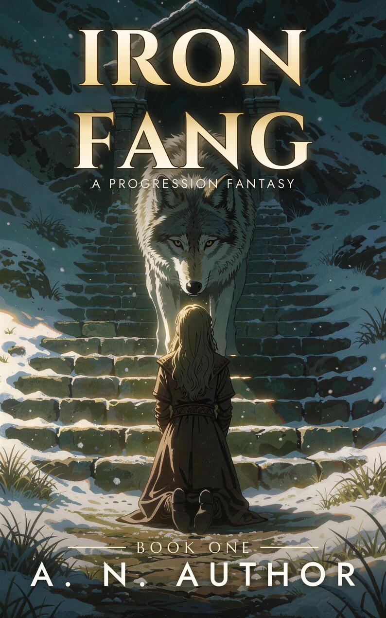 Premade Fantasy Book Cover, White Wolf and Kneeling Girl Art for Spirit Wolf Authors image 2