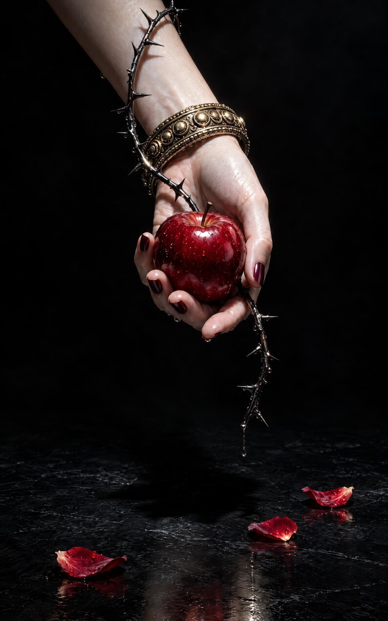 Premade Dark Romance Book Cover, Bitten Apple in Hand, Forbidden Fruit Ebook Design image 3