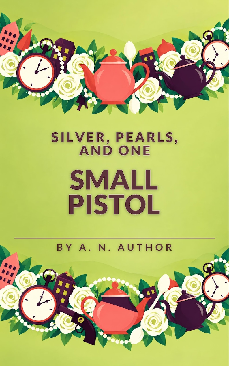 Premade Cozy Mystery Book Cover, Teapots and Pearls Art for Tea Room Cozy Authors image 1