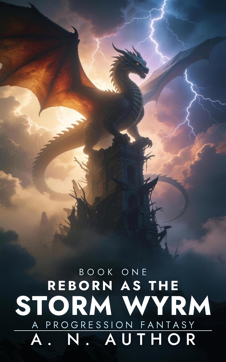 Premade Dragon Book Cover, Storm and Lightning Art for LitRPG Progression Fantasy Authors image 3