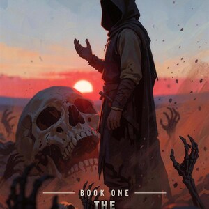 Capa de livro de fantasia sombria pré-fabricada, com caveiras e arte de mortos-vivos para autores necromantes. imagem 1