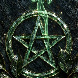 Premade Witchy Book Cover, Carved Pentacle in Green Slate, Occult Ebook Design image 3