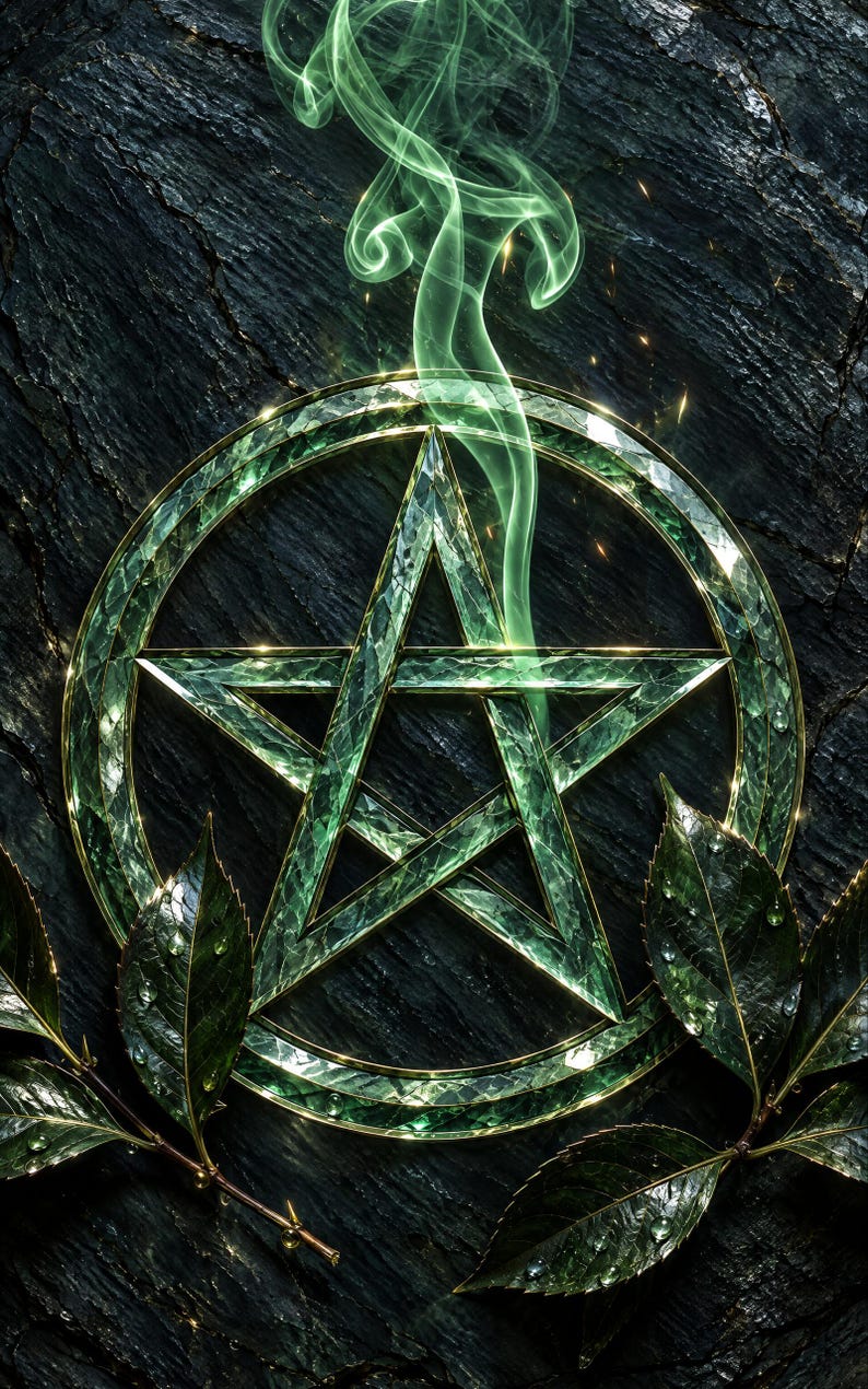 Premade Witchy Book Cover, Carved Pentacle in Green Slate, Occult Ebook Design image 3