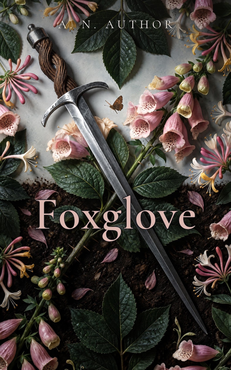 Premade Romantasy Book Cover, Dagger in Pink Foxgloves Art for Poison Garden Authors image 1
